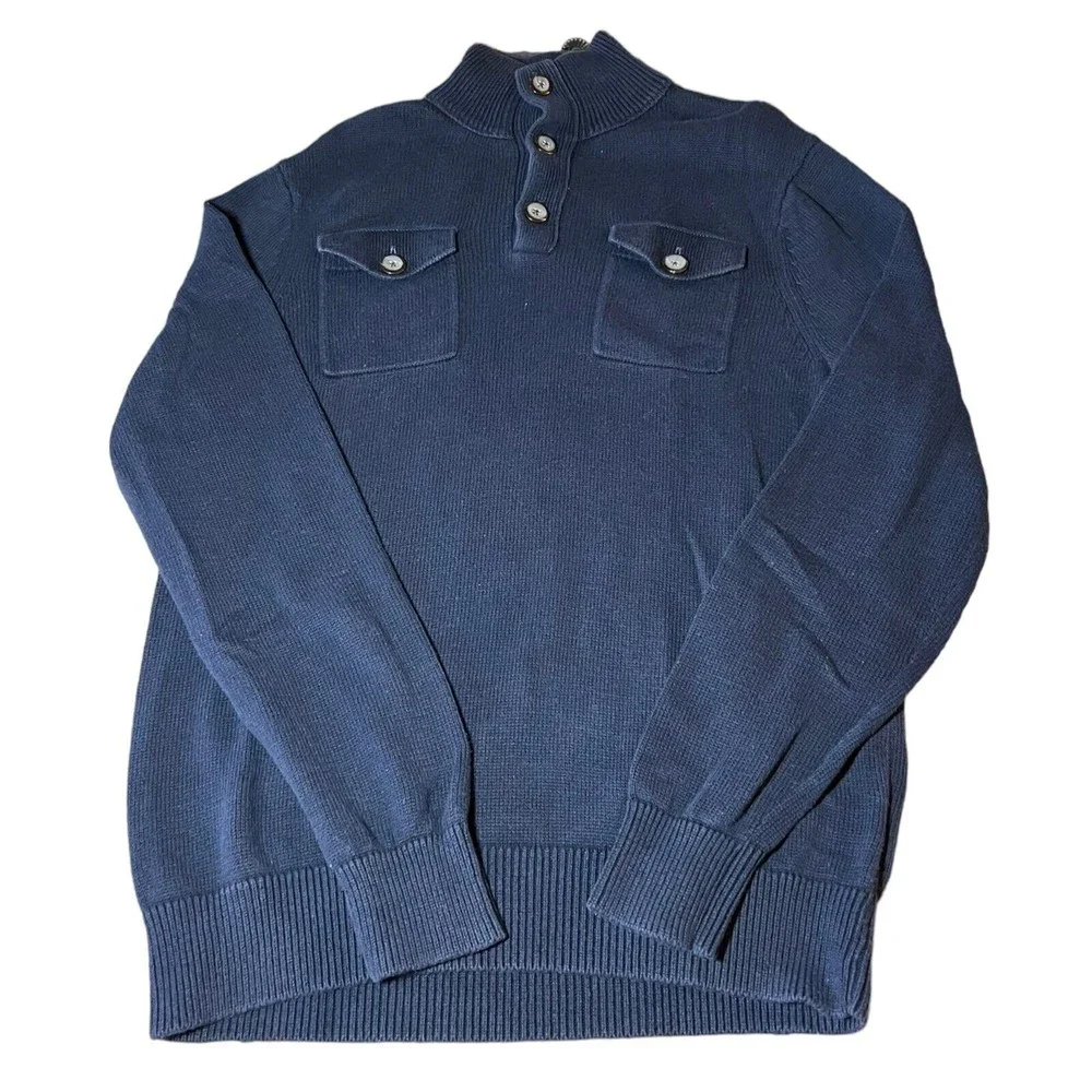 Banana Republic Quarter Button Henley Sweater Dark Blue Long Sleeve Men’s Size M